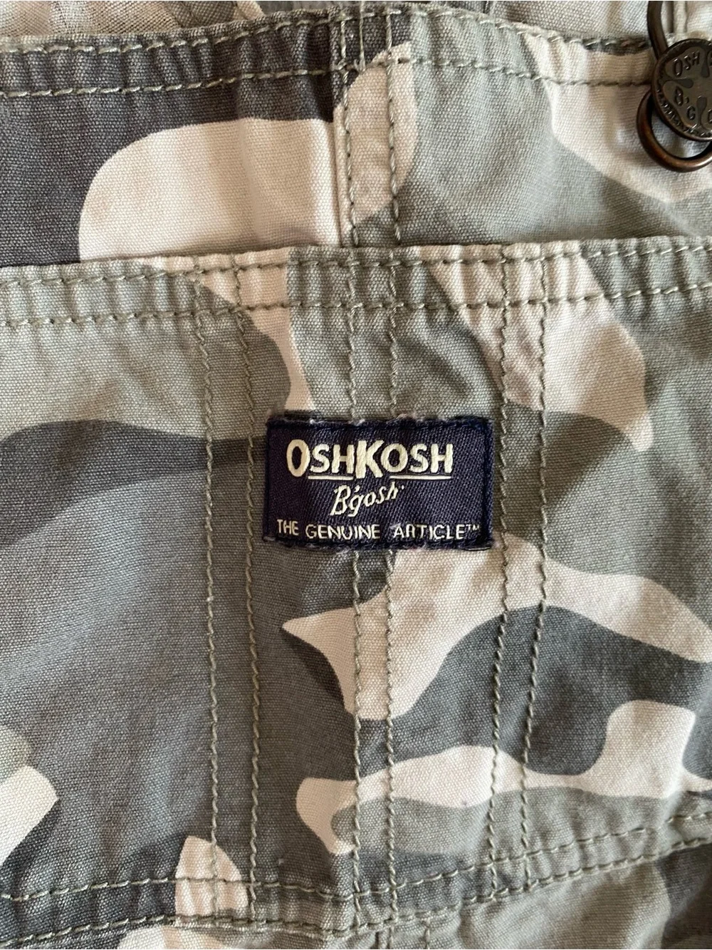 OshKosh B'gosh Toddler Gray Camo Short Overalls 5T Military Outdoor 90s Gorpcore